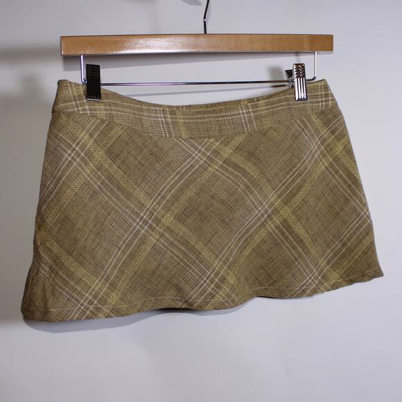 Vintage Green Card Yellow Plaid Double Lined Mini Skirt Size L - Picture 1 of 3